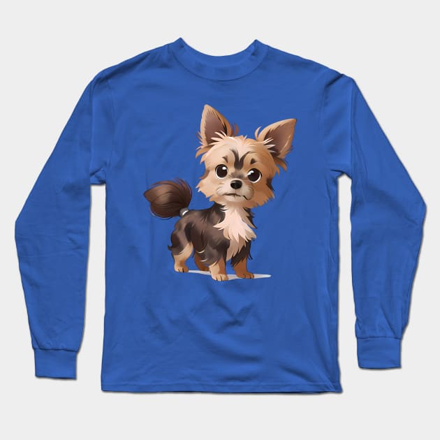 Curious Yorkie's Enchantment Long Sleeve T-Shirt by VerdantCreature